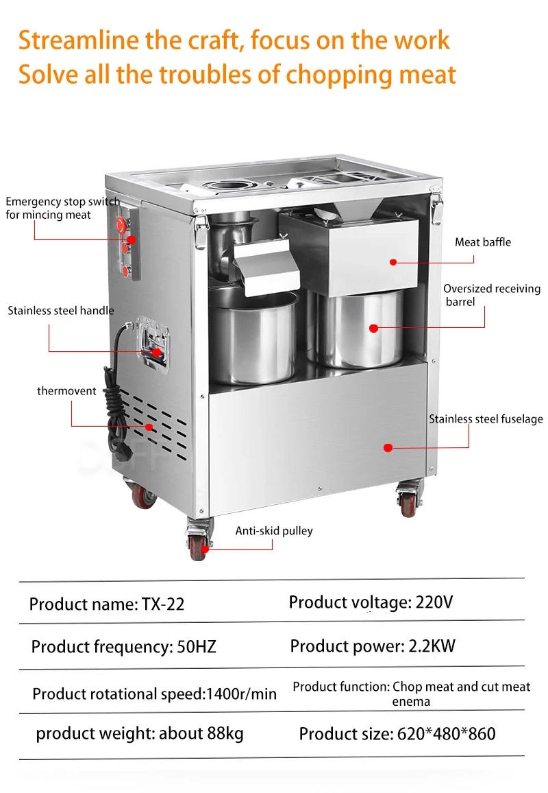 Description Picture 3 of itemAutomatic Meat Grinder, Food Processing Machine, Commercial Electric Meat Cutter, Vegetable Shredder
