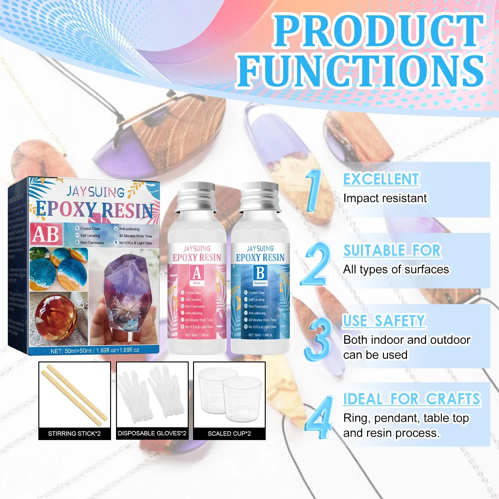 Description Picture 4 of itemResin Kit Epoxy Resin Glue High Adhesive Crystal Clear Hardener Clear Resin Epoxy Kit Super Strong Epoxy Clear Glue For Wood