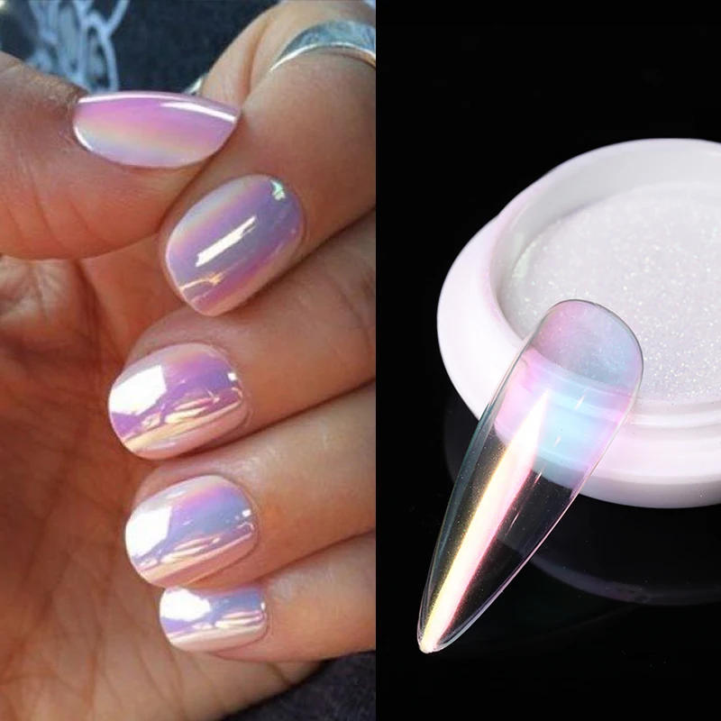 Description Picture 2 of itemWhite Chrome Shell Pearl Nail Powder Pigment Mirror Aurora Laser Silver Nail Glitter Dust Chrome Manicure Nail Art Decoration