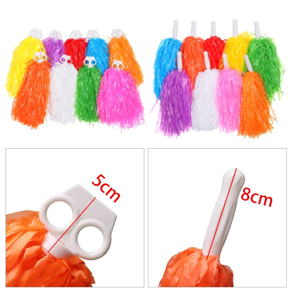 Description Picture 2 of item1Pair Rainbow Plastic Cheerleader Pompoms Girl Cheer Refueling Props Cheerleading Pom Ppom Handle/Double Hole Game Cheering Ball