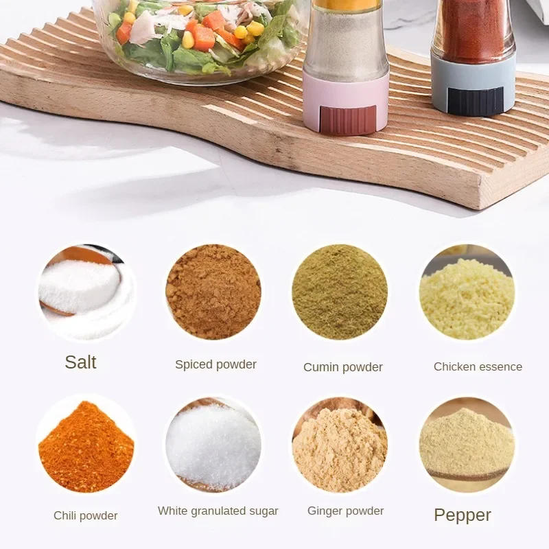 Description Picture 6 of item0.5g Metering Salt Shaker Press Type Dispenser Double-headed Sugar Spice Pepper Seasoning Bottle Quantitative Sprinkle Salt Tool