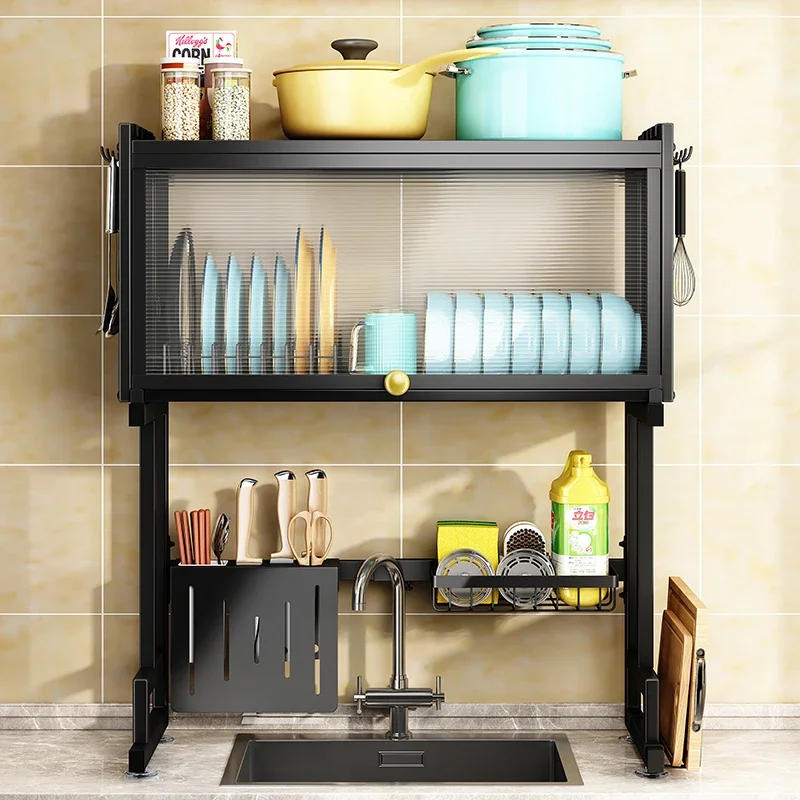 Description Picture 5 of itemSink Storage Shelf with Cabinet Door Dustproof Multifunctional Countertop Retractable Dish Rack Bathroom Estanterías