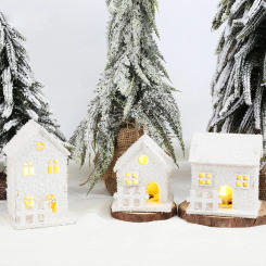 Xmas Ornament Christmas Led Light Wooden House with Snowflake Luminous Cabin Christmas Decorations