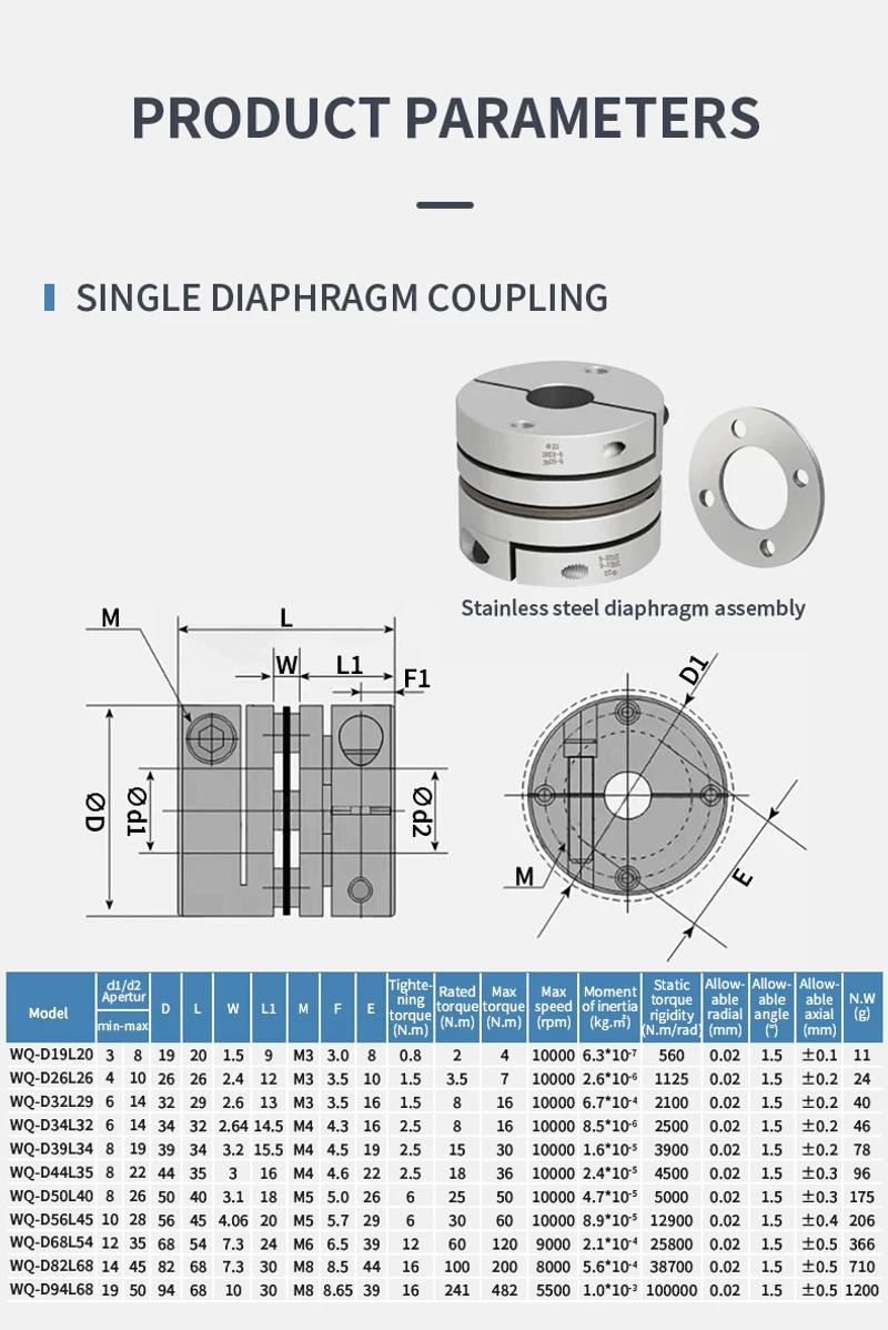 Description Picture 4 of itemSingle Diaphragm Elastic Coupling High Torque Aluminum Alloy Coupling Encoder Motor Connection Can Be Keyed DWQ-68x54 CNC Parts