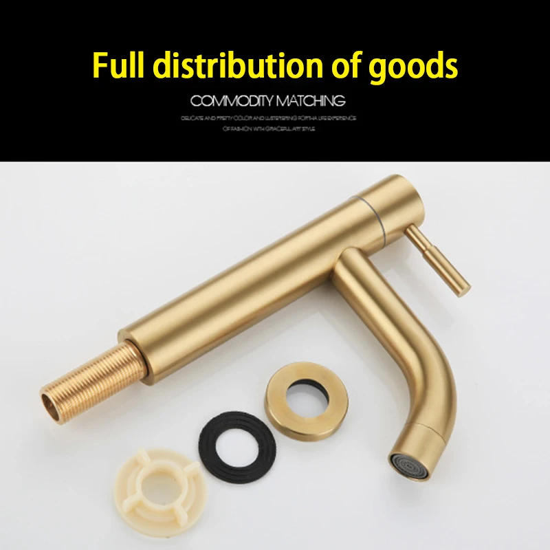 Description Picture 5 of item304 Faucet Home Brushed Gold Stainless Steel Basin Faucet Bathroom Cold Water Faucet Deck Mounted Bathroom Vessel Sink