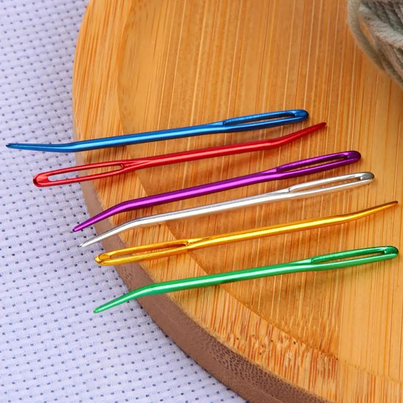 Description Picture 5 of item2pcs Aluminum Bent Tip Crochet Needles Tapestry Darning Knitting Needles DIY Crafts Sewing Big Eye Bent Needle Yarn Weave Tool