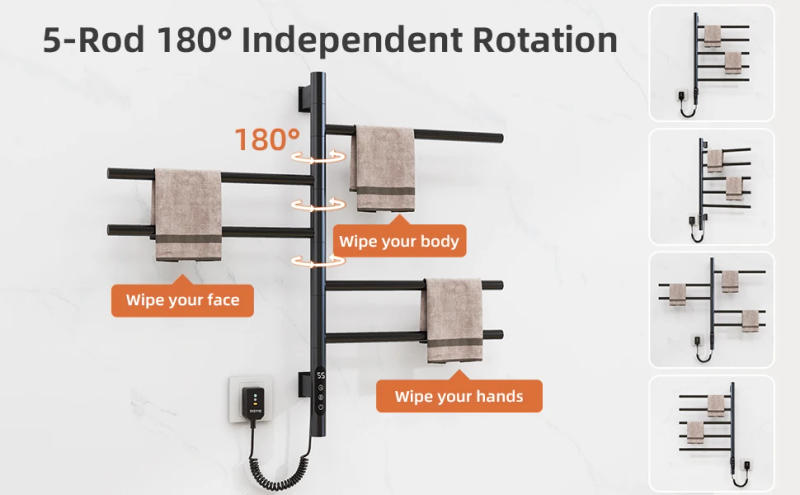 Description Picture 4 of itemSIOYIE Towel Warmer Rotating Heated Towel Rack For Bathroom with Timer, Concealed Installation Wall-Mounted Electric Towel Rail