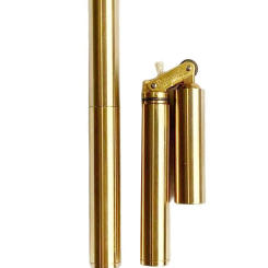Retro Brass Gasoline Lighter Cylindrical Mini Thin Nunchaku Lighter Silver Brass Color