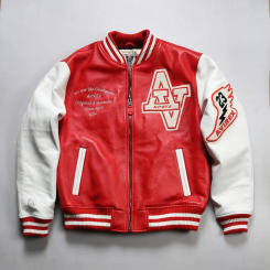 Real Men's Leather Jacket with Embroidery thicken first layer cowhide leather Winter Classic Warm Baseball outfits Coat