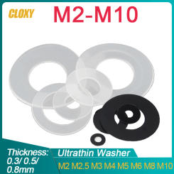 50/ 100pcs 0.3/ 0.5/ 0.8mm Black/ White Plastic Nylon Ultrathin Washer Flat Ring Seal Washer Gasket M2 M2.5 M3 M4 M5 M6 M8 M10