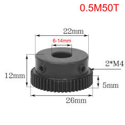 1Pcs 0.5 Module Spur Gear Motor Gear 0.5M-50T Bore 6/6.35/8/10/12/14mm 45# Steel Blackening Mechanical Transmission Gear