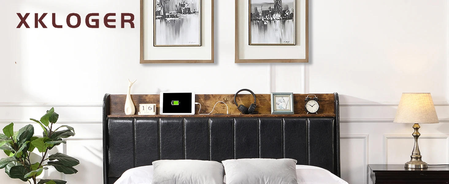 Description Picture 2 of itemBed Frame Queen Size with Headboard, Platform Queen Bed Frame with Storage Drawers & Charging Station, No Box Spring