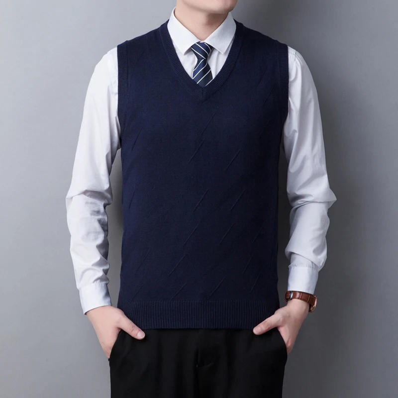 Description Picture 5 of itemMen Wool Knit Tank Sleeveless Sweater Jumpers Basic for Autumn Winter V Neck Solid Business Smart Casual Male Fashion 00300