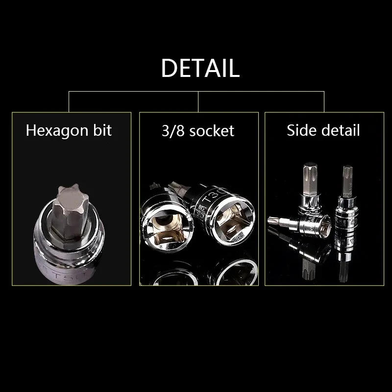 Description Picture 3 of item3/8 Inch Hex Bit Socket Set Sturdy Allen Key Sockets Professional 3/8inch Drive Drill Metric Tools Kit Durable Impact Socket Set