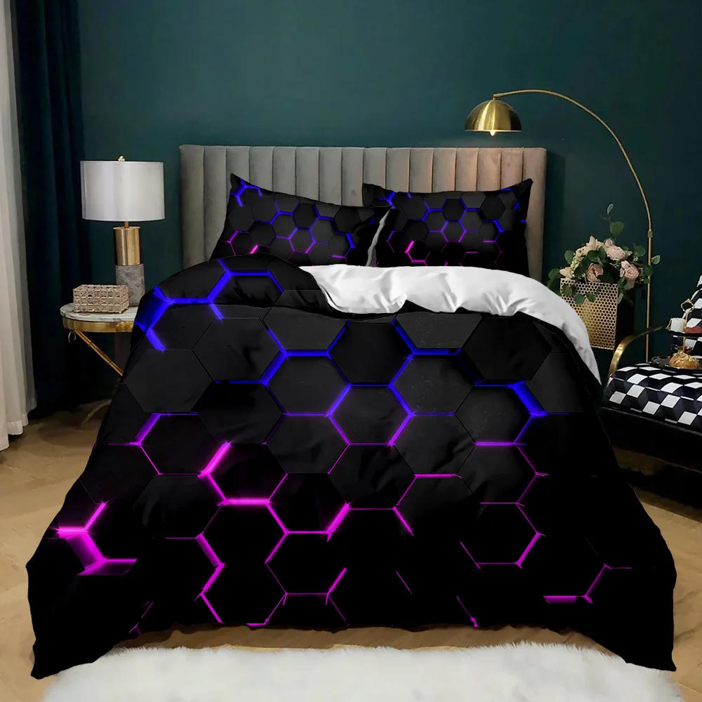 Description Picture 6 of itemGeometric Duvet Cover Multicolor Honeycomb Hexagon Bedding Set Geometric Theme Metal Texture Streamline Polyester Qulit Cover