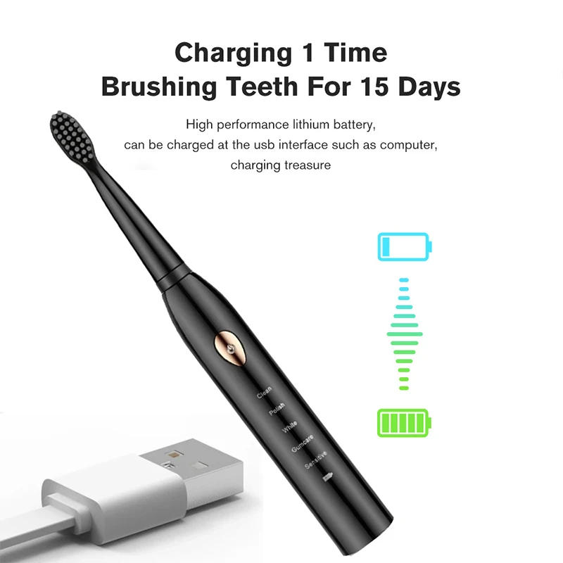 Description Picture 4 of itemSonic Rechargeable Electric Toothbrush Washable Whitening Timer for Men and Women Adult With 4pcs Head Soft Hair IPX7 Waterproof