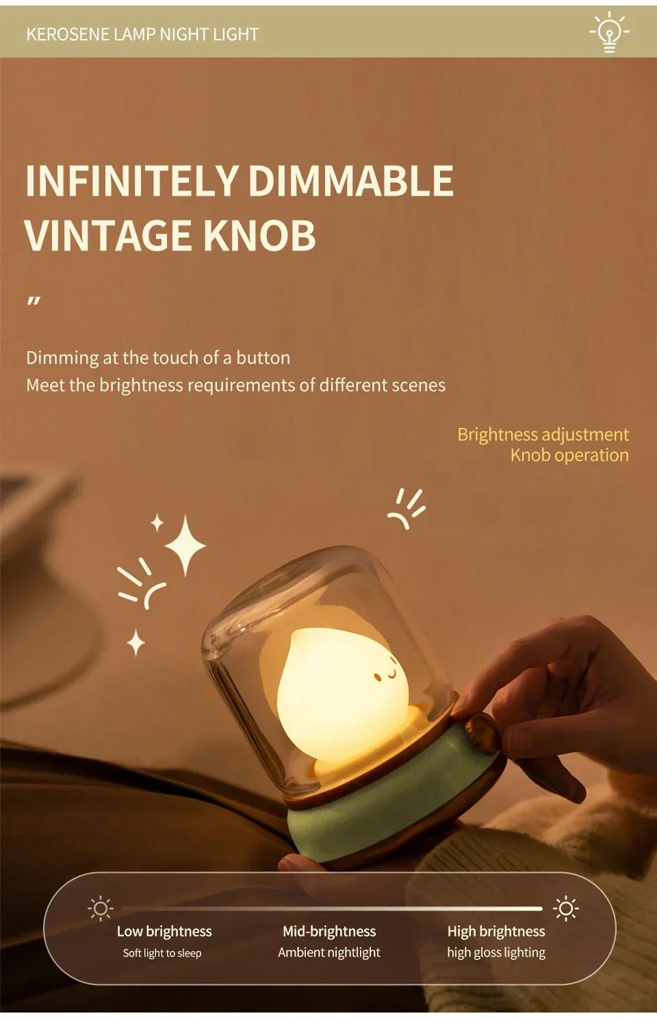 Description Picture 5 of itemCreative LED Night Light Mini Cute Kerosene Lamp Rechargeable Dimmable Table Lamp for Kid's Gift Home Desktop Decor Light