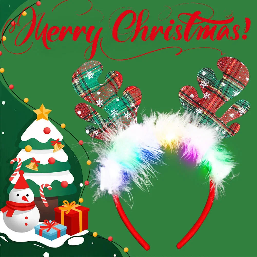 Description Picture 3 of itemHeadbands LED Reindeer Christmas Headbands Xmas Antler Headbands For Kids Women Christmas Party Supplies Costume Decoration