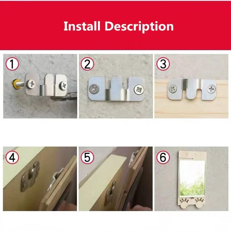 Description Picture 6 of item1pcs Stainless Steel Heavy Duty Picture Frame Hanger Photo Display Hooks Bed Interlocking Hanging Fasteners Furniture Connector