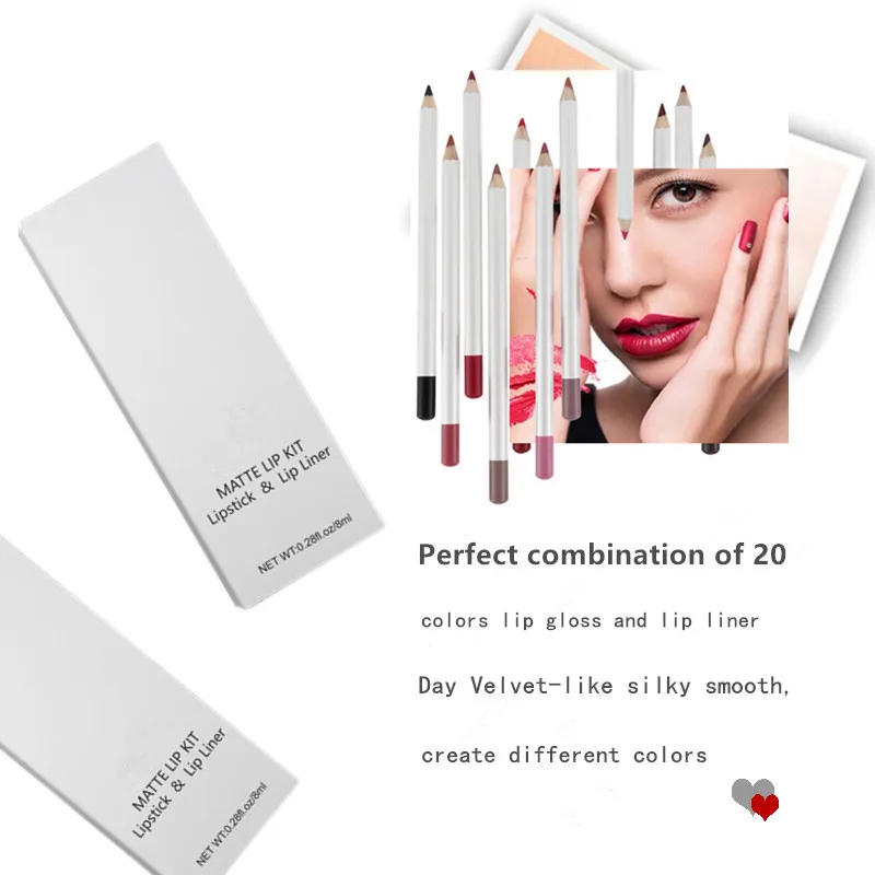Description Picture 3 of item21 Colors Vegan Lip Gloss Lip Liner Kit Private Label Lip Glaze Non-sticky Matte Lipstick Lipliner Set Makeup Wholesale