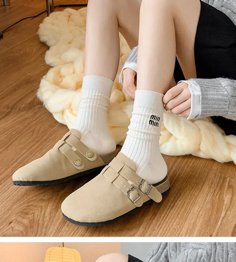 Description Picture 4 of item3 Pairs Winter Socks Women Luxury Stockings Brand Cotton Embroidered Letter Striped Mid-Tube Solid Stack Loose Fashion Socks