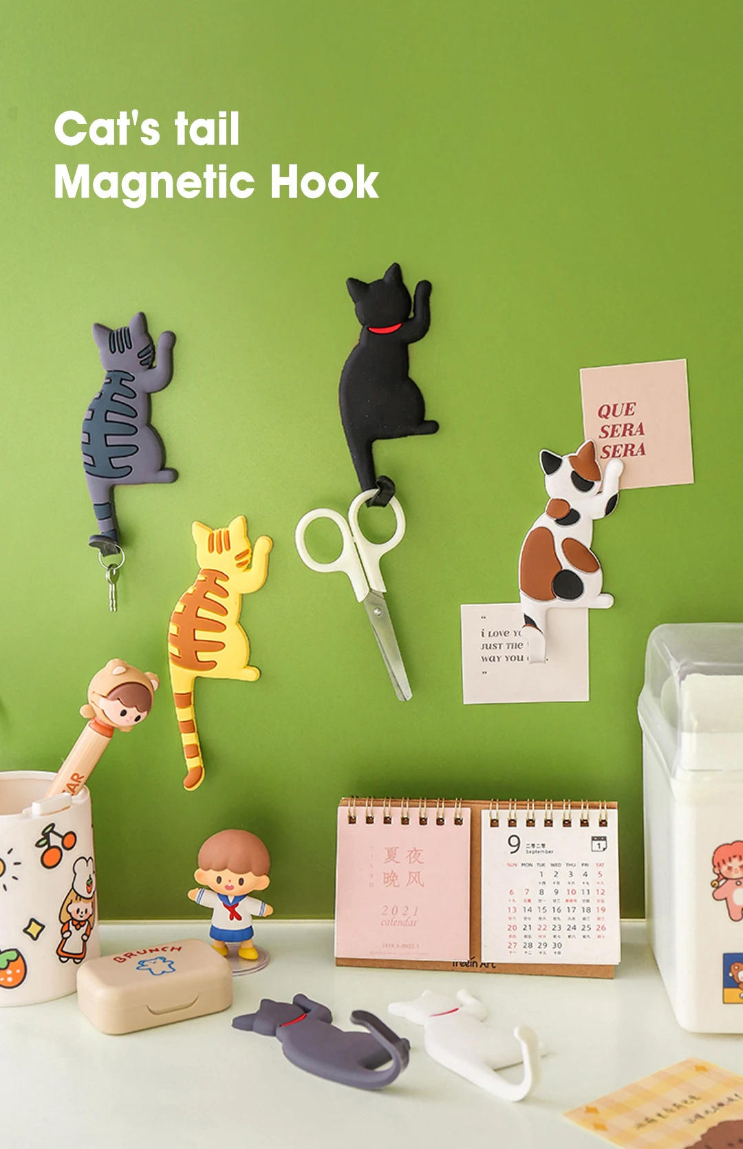 Description Picture 2 of itemFridge Magnet Hook strong magnetic hook traceless removable Japanese creative cartoon cat tail refrigerator sticker hook