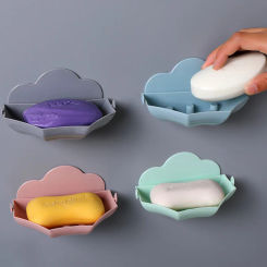 Cute Soap Dish Self-adhesive Wall Mounted Hanging Holder Bathroom Shower Soaps Plates Plastic Soap Storage Tray Rack