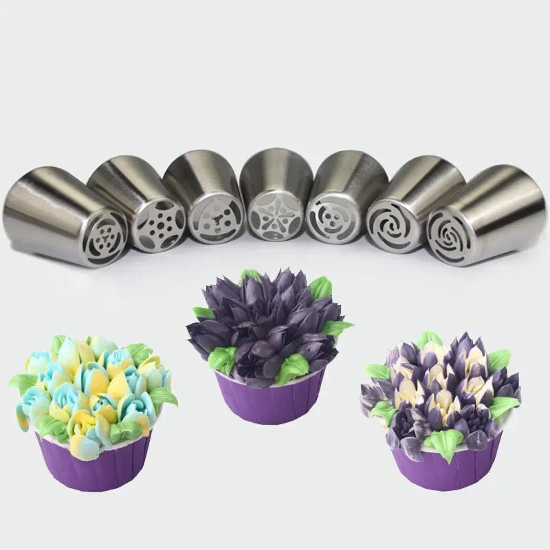 Description Picture 2 of item7pcs/lot Stainless Steel Russian Tulip Icing Piping Nozzle Cake Decoration Cream Tips DIY Cake Bakeware Tool Rose Flower LB 373