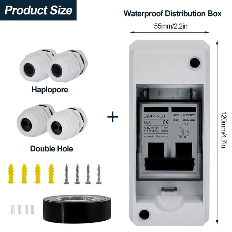 Description Picture 5 of itemCircuit Breaker 15 63A IP65 Waterproof Circuit Breaker 2-Pin DC 12V-400V Isolator Switch Joint Cap Expansion Pipe Solar Panels