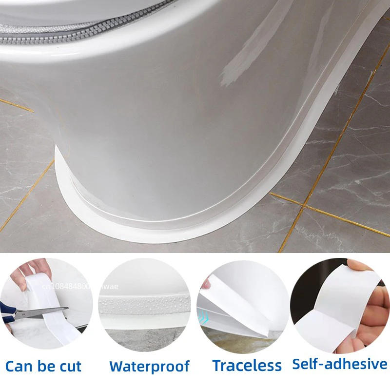 Description Picture 3 of item1 Roll PVC Waterproof Self-adhesive Sealing Tape Oil-Proof Kitchen Sink Edge Caulk Tape Bathroom Toilet Corner Wall Stickers