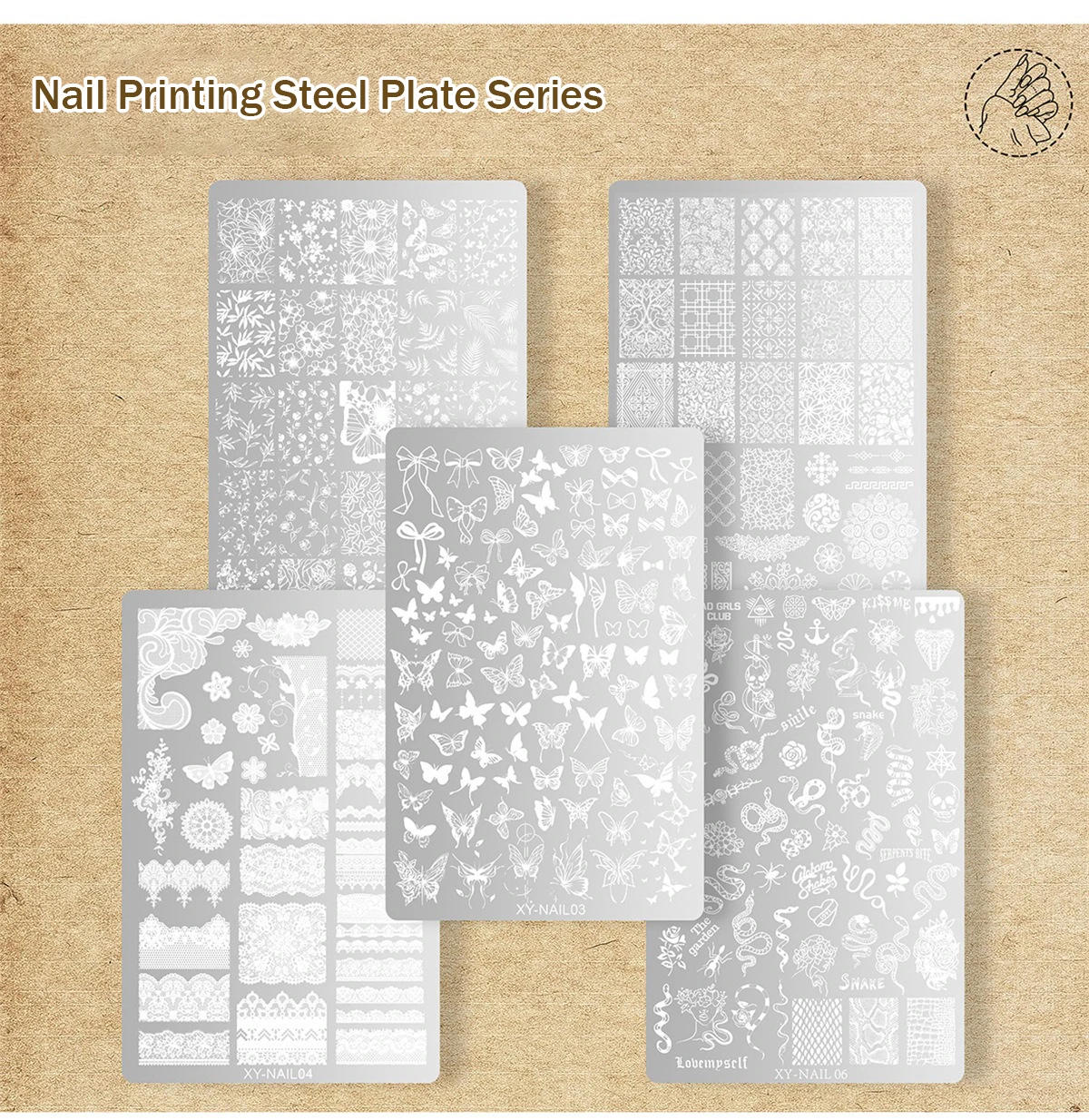 Description Picture 5 of itemButterfly Lace Nail Stamping Plates Heart Floral Snake French Line Design Printing Plate Templates Nails Art Stencil Stamp Tools