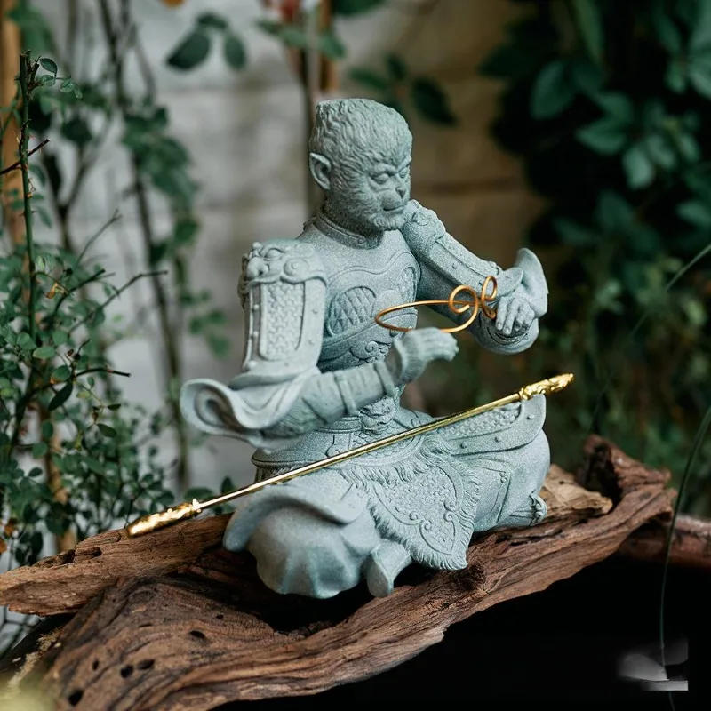 Description Picture 5 of itemChinese Style Monkey King Buddha Garden Statue Courtyard Decoration Buddhism Figurine Desk Tablescape Decor Home Green Sandstone