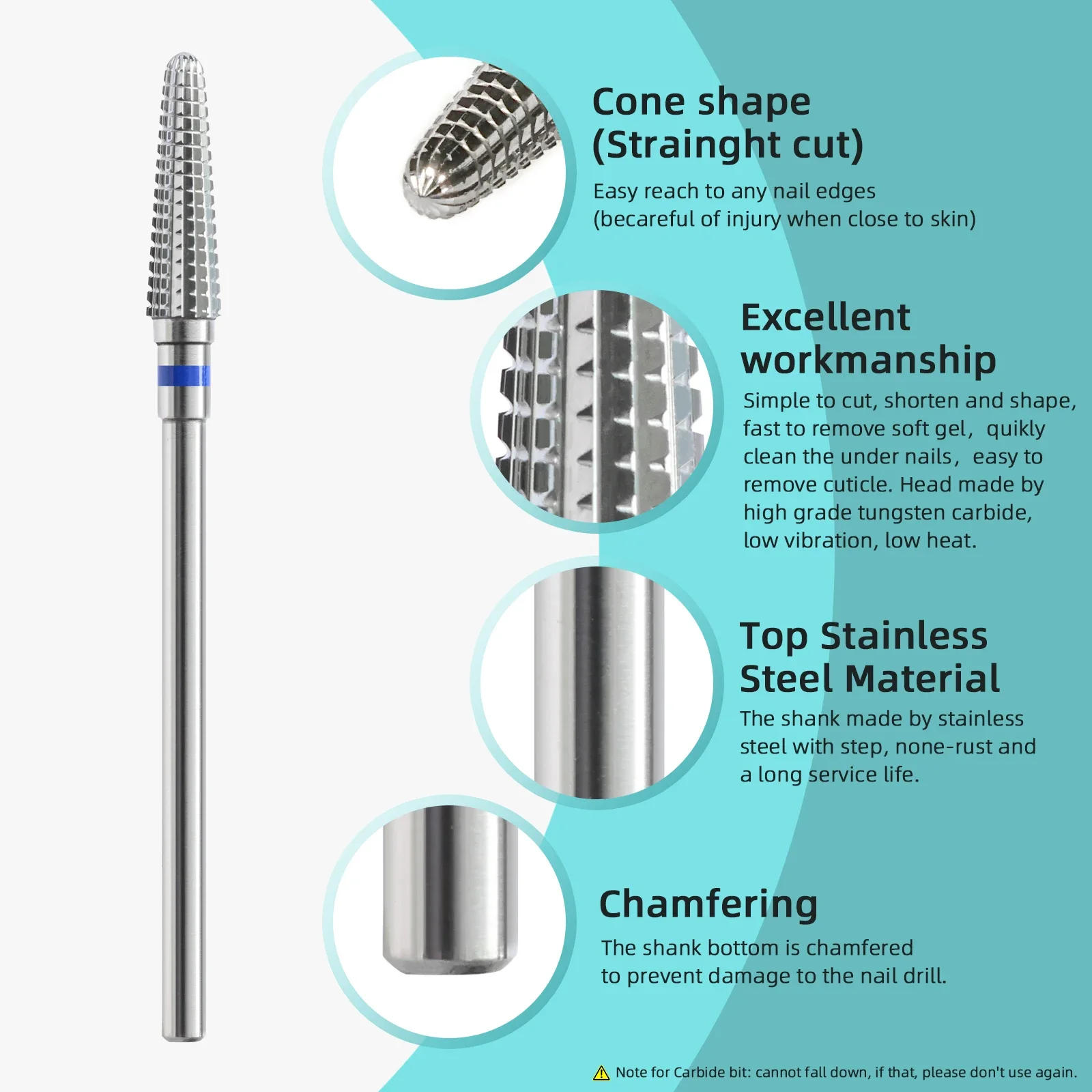 Description Picture 5 of itemHYTOOS Cone Cuticle Nail Drill Bit Straight Cut Conical Carbide Nail Bit Manicure Gel Polish Remover Electric Drills Accessories