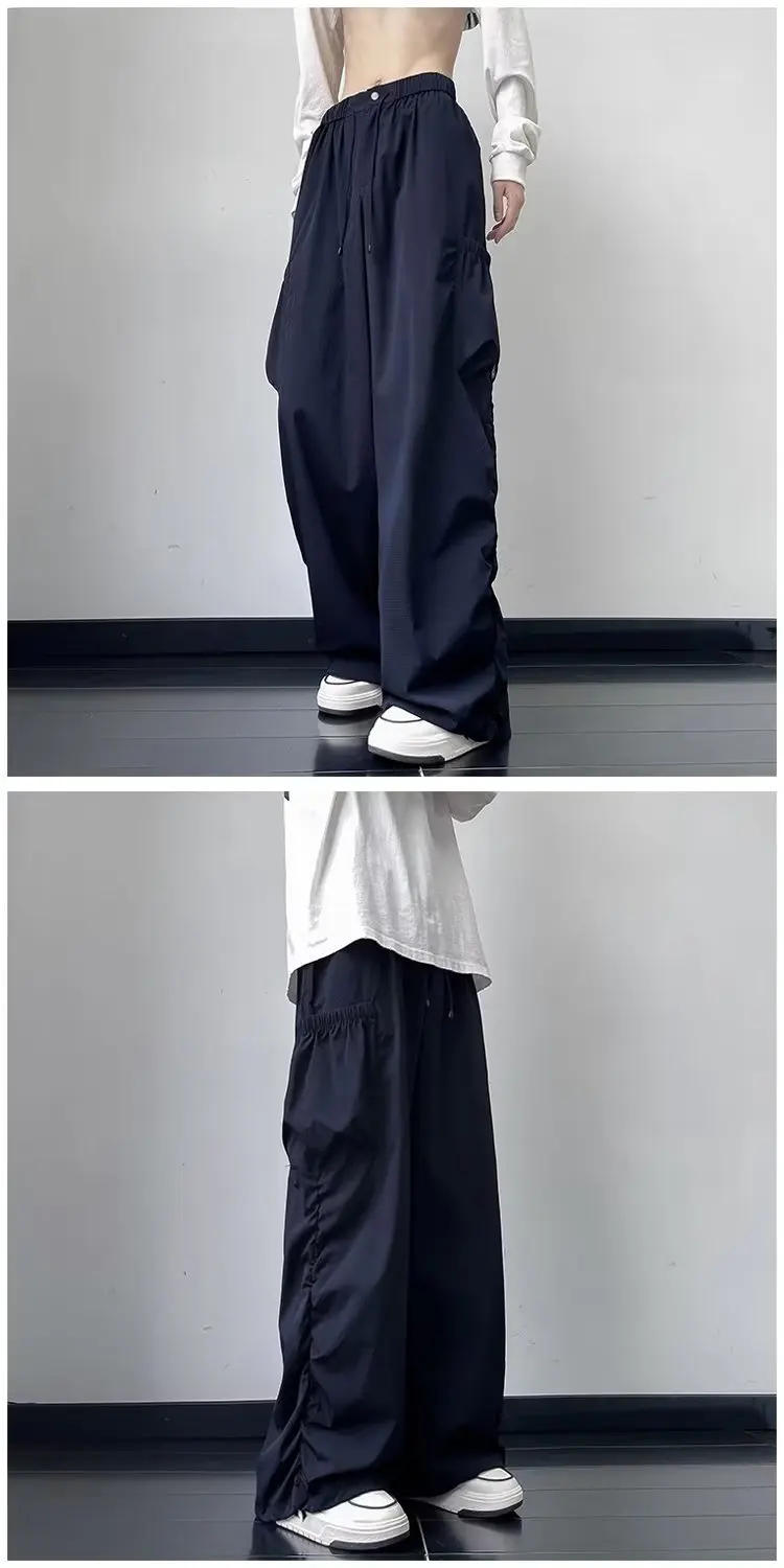 Description Picture 4 of itemy2k  Loose Pocket Fashionable Drawstring Foot Overalls Wide-leg Trousers streetwear men pants joggers cargo pants men korean