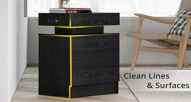 Description Picture 5 of itemNight Stand with Charging Station, Modern Black Nightstand with LED Light and Drawers, Bedside Tables/End Table for Bedroom