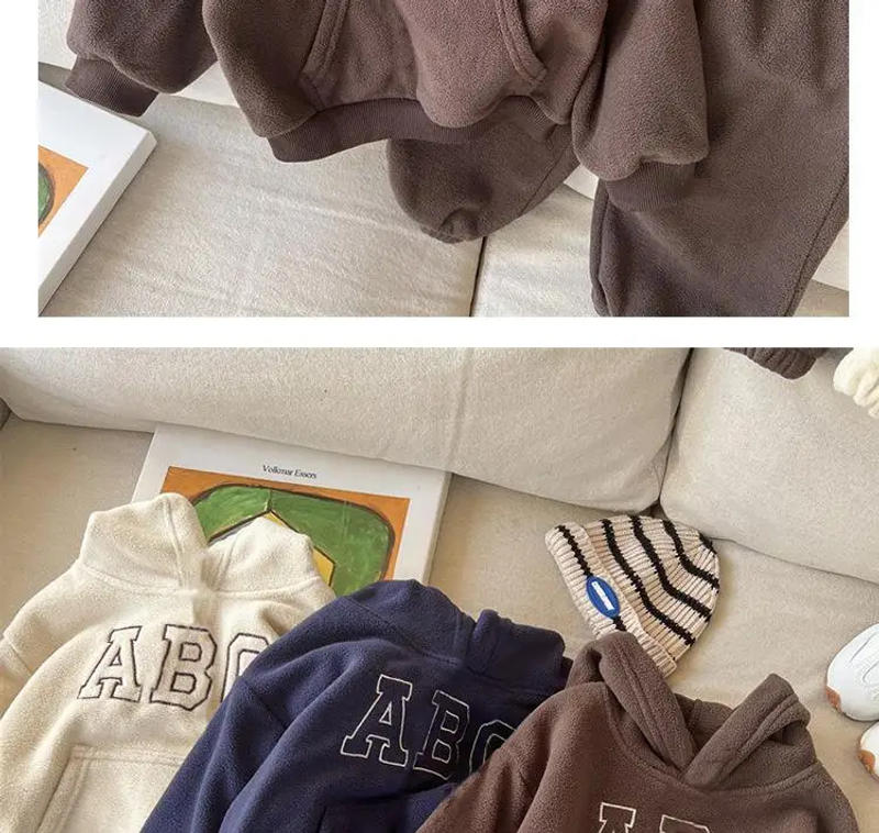 Description Picture 6 of item2025 Winter New Baby Long Sleeve Warm Clothes Set Children Fleece Sweatshirt + Pants 2pcs Suit Plus Velvet Thick Toddler Outfits