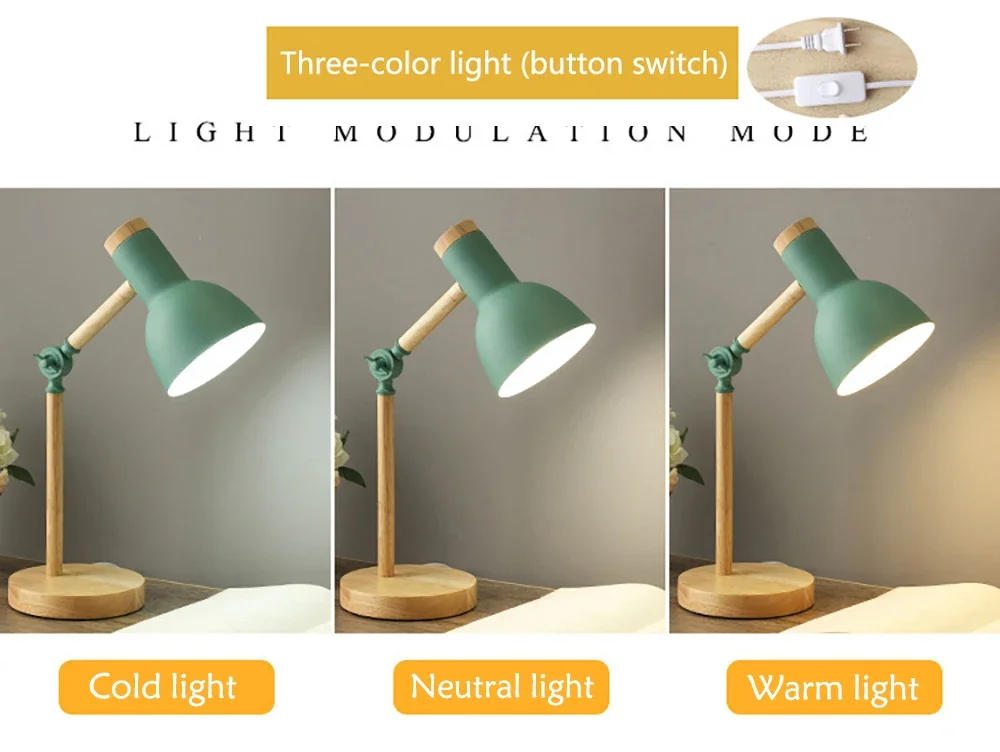 Description Picture 5 of itemCreative Table Nordic Lamp Wooden Art LED Turn Head Simple Desk Lights/ Eye Protection Reading&Living Room Bedroom Home Decor