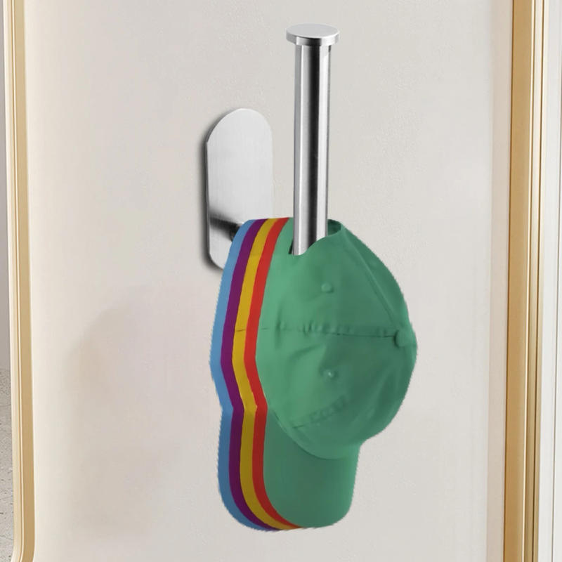 Description Picture 6 of itemStainless Steel Paper Towel Holder No Drilling Baseball Cap Hanger Self Adhesive Wall Mounted Hat Organizer Bathroom Accessories