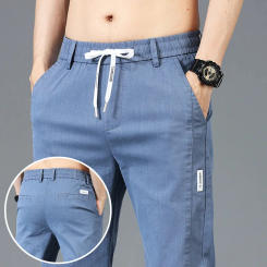 Fashion Mens Patchwork Print Casual Pants 6 Color Brand Elastic Slim Straight Trousers Mid-Waist Comfort Solid Color Pants