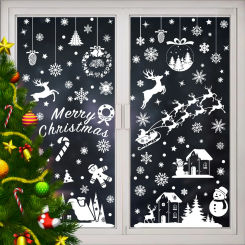 Christmas Decors Hanging Ball Candy Stick Snowflake Glass Sticker Xmas Tree Snowman Static Sticker Noel Natal Merry Christmas