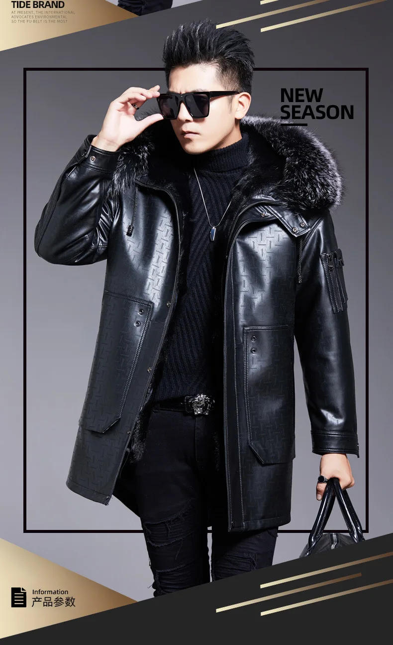 Description Picture 4 of itemGenuine Leather Coat Men's Mid Long Fox Fur Collar Lamb Fur Coats Male Fur Parkas Men Winter Clothing Chaquetas Para Hombre FCY