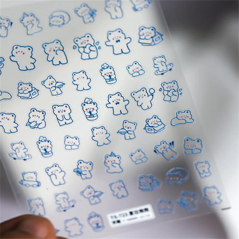 Description Picture 6 of item1pcs Cartoon 5D Relief Blue Hollow Bear Nail Art Stickers Kawaii Animals Adhesive Transfer Nail Decorations Slider Decals DIY