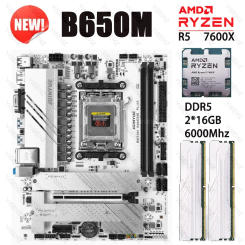 JGINYUE B650M Motherboard Kit Ryzen 5 7600X CPU Processors 2*16GB 6000Mhz DDR5 Dual Channel Memory RAM M-ATX B650M GAMING PLUS