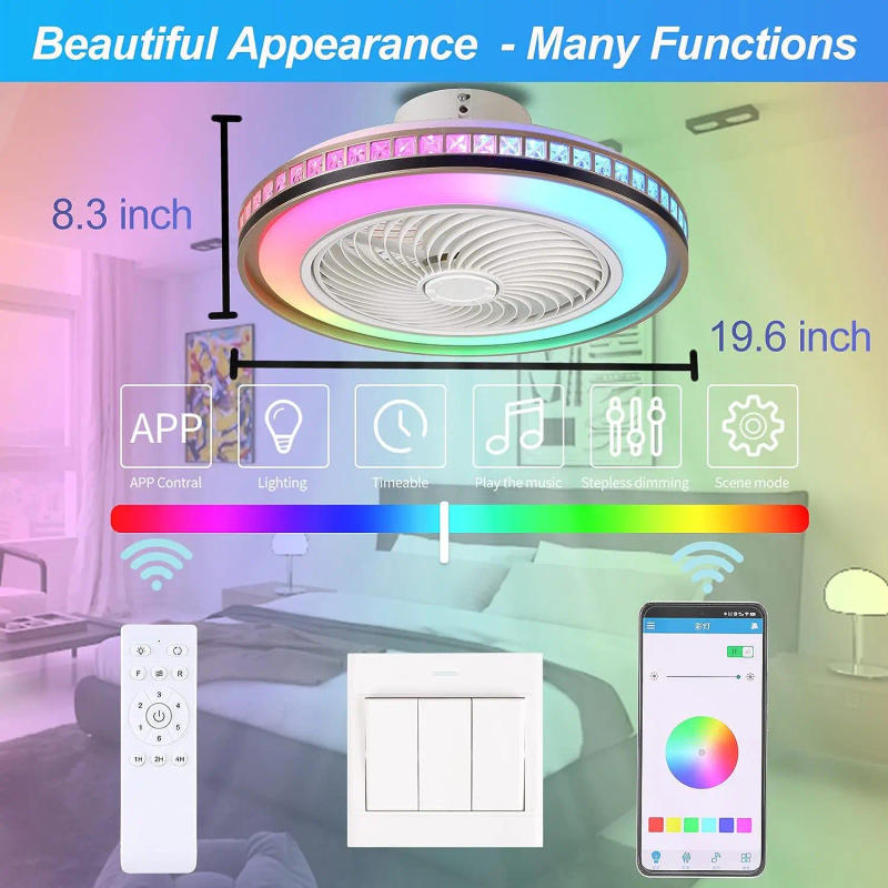 Description Picture 3 of item50CM Ceiling Fan Chandelier With Led Light Remote Control Bluetooth Speaker Ventiliator Fan 6 Speed Wind Guide For Home Lghting