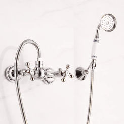 Luxury Classic Gold Brass Bathroom Bath Shower Faucet Mixer Tap Wall-Mounted Dual Handle Golden Bath tub Faucet Set