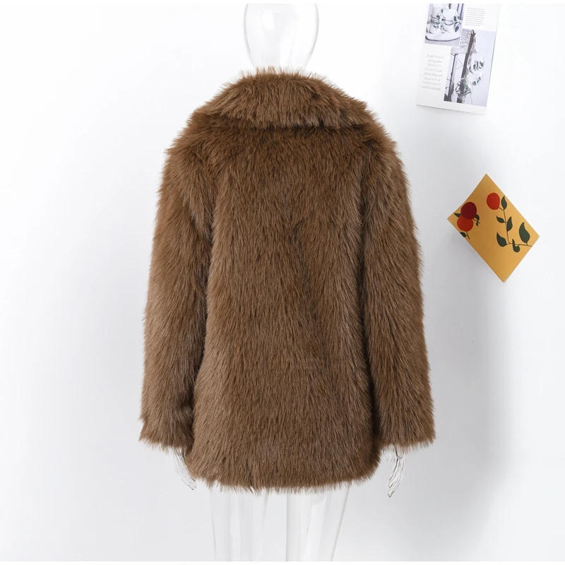 Description Picture 3 of itemWinter Brown Imitation Fur Coat Women Turn Down Collar Loose Plush Coats Vintage New Thick Warm Socialite Female Oversized Coat