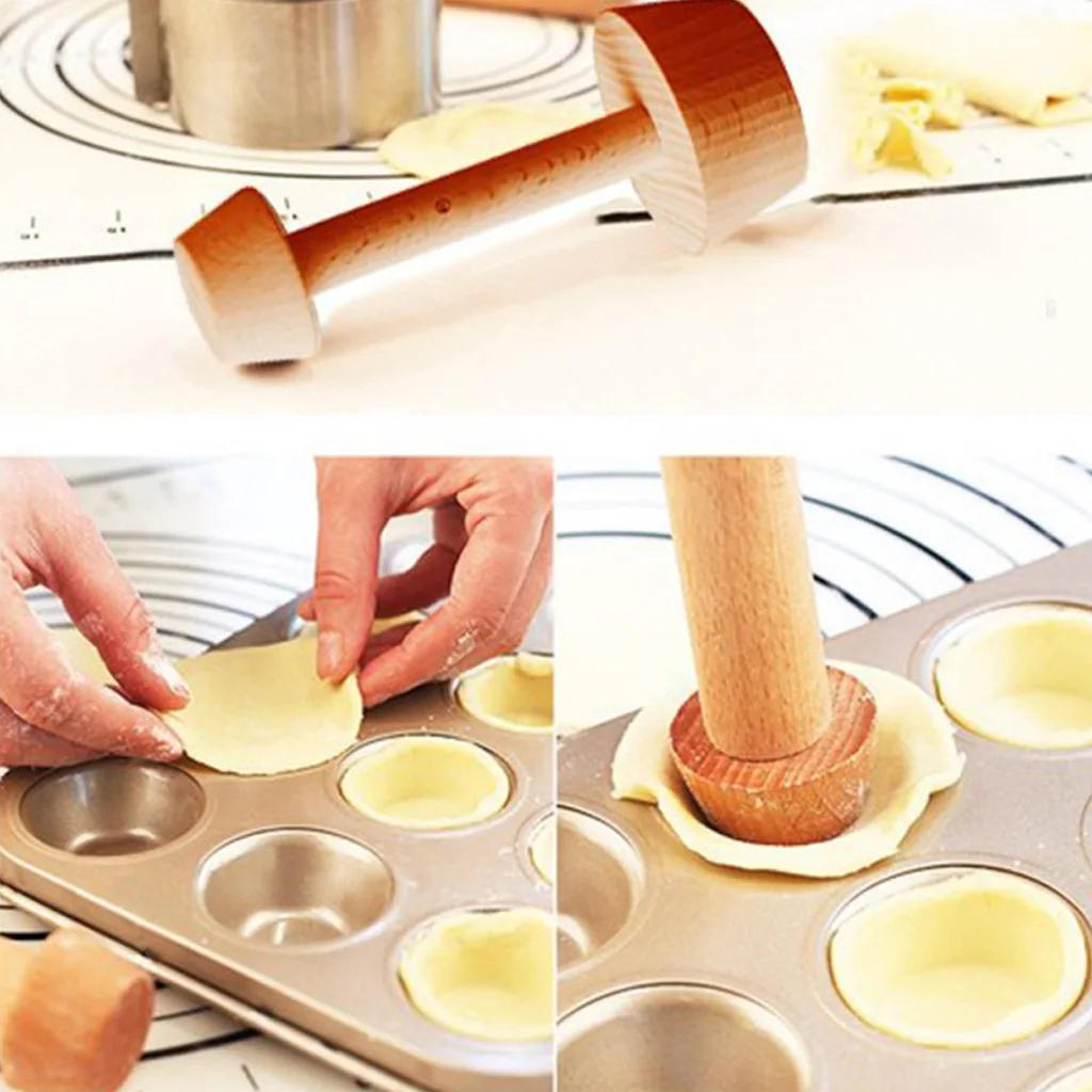 Description Picture 4 of itemPortable Wooden Egg Tart  Double Sides Pastry Egg Tart  Pusher Eggtart Mold Baking Accessories Kitchen Gadgets Cooking Tool