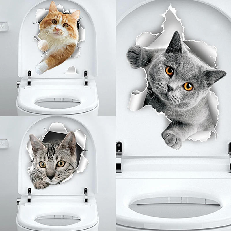Description Picture 2 of itemFunny 3D Kitten Toilet Seat Stickers Decals Waterproof Peel & Stick Restroom Animal Decals Decor For Bathroom Washroom