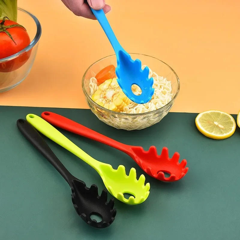 Description Picture 3 of item1pcs Silicone Pasta Noodle Spoon Pasta Scoop Colander Noodle Spaghetti Fork Ladle Slot Spoon Nylon Drain Strainer Kitchen Gadget