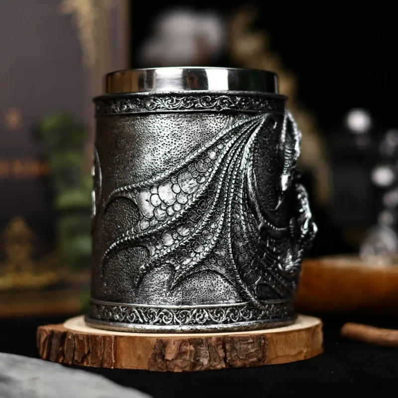 Description Picture 6 of itemMedieval Viking Dragon Beer Mug 16OZ Stainless Steel Drinking Beer Stein Coffee Cup Viking Gifts for Men Norse Medieval Decor